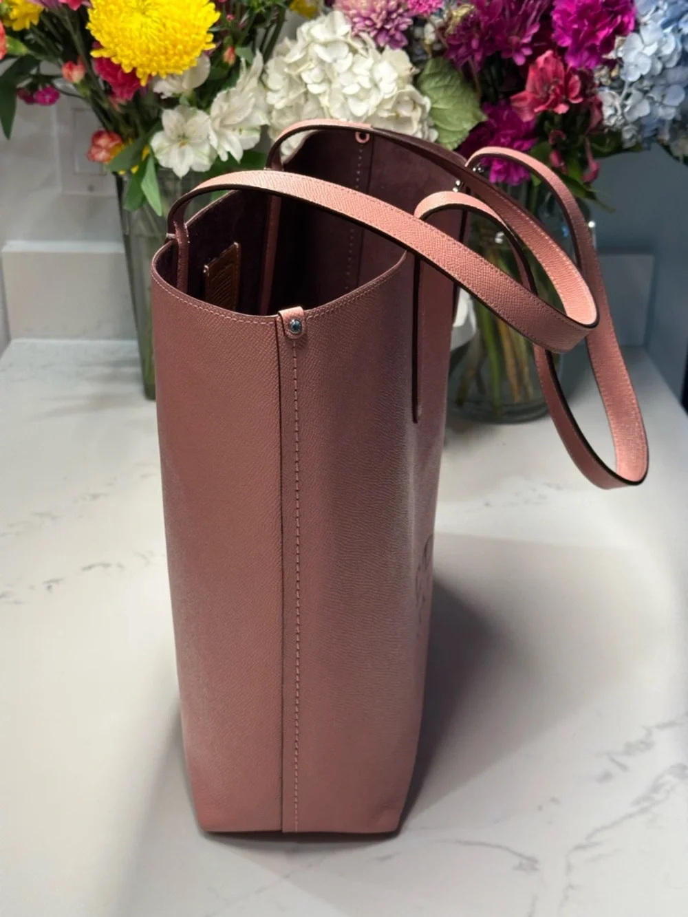 Coach Pink Leather Highline Tote with Logo and Double Handles